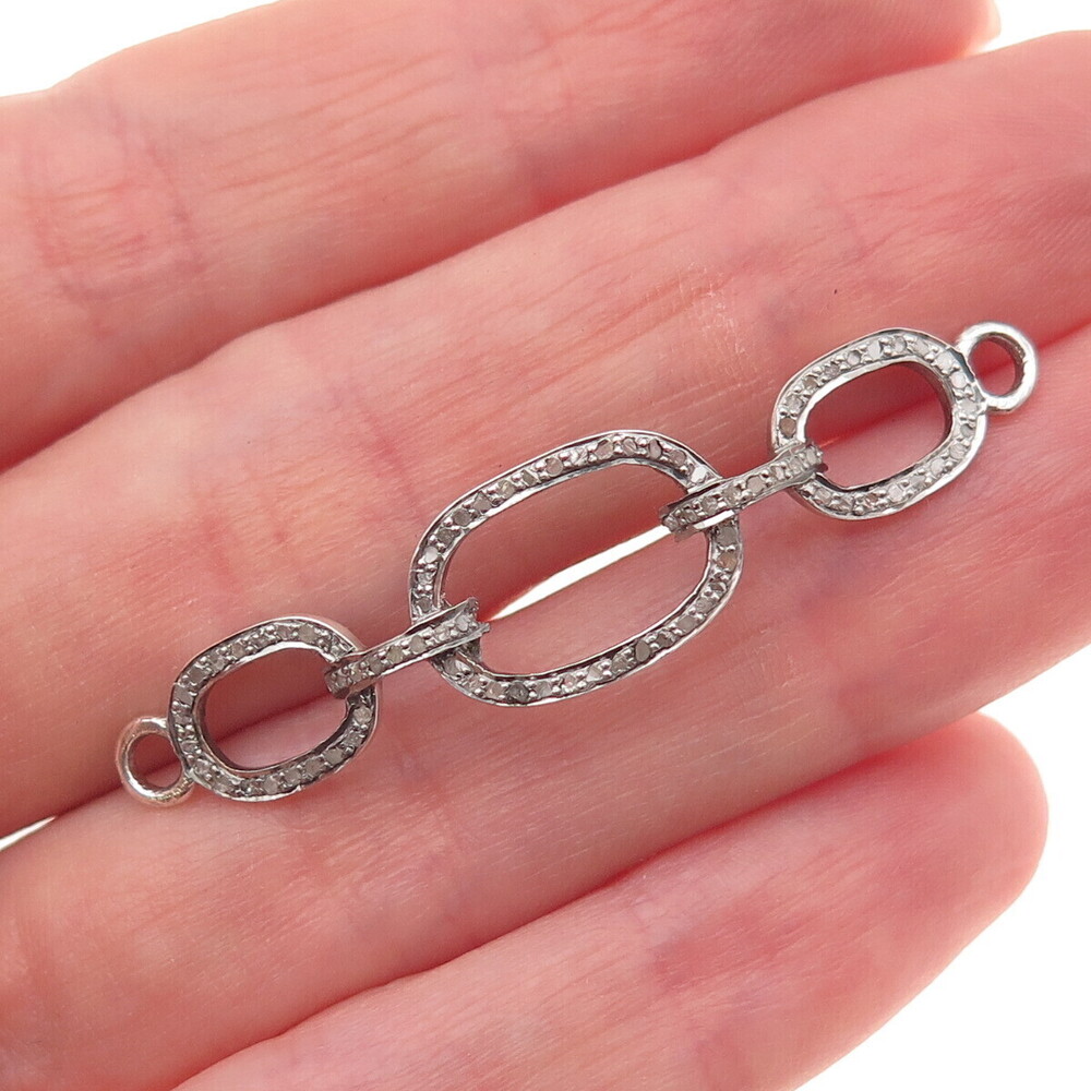 925 Sterling Silver Real Round-Cut Diamond ID Bracelet Centerpiece Part